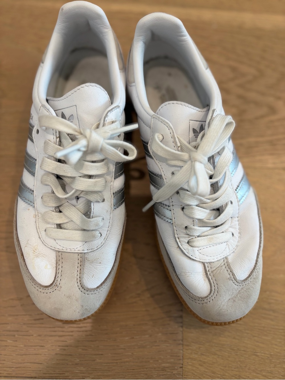 adidas White and Silver Samba with Gum Sole - Picture 3 of 12